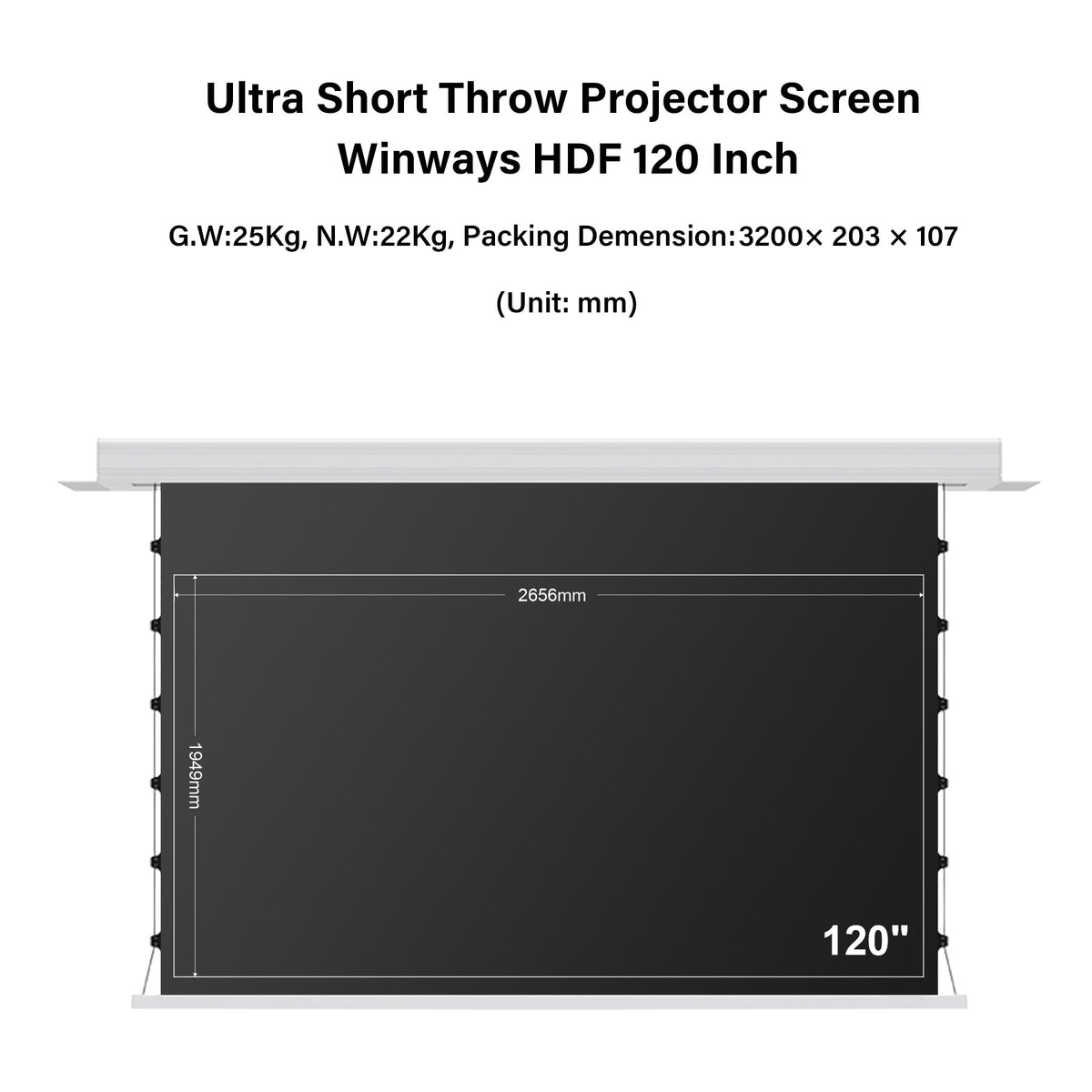 Winways UST Throw ALR 120'' Electric Lenticular Ceiling Tab-Tension Screen - Formovies