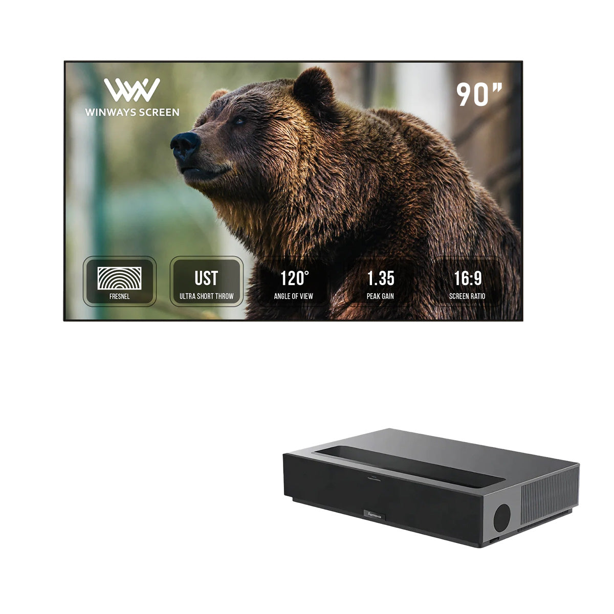 Formovie Theater Premium Laser 4K TV Ultra Short Throw Projector+Winways UST Throw ALR Solid Panel Fresnel Screen