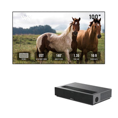 Formovie Theater Premium Laser 4K TV Ultra Short Throw Projector+Winways UST Throw ALR 4/8K HDR Fixed Frame Fresnel Screen
