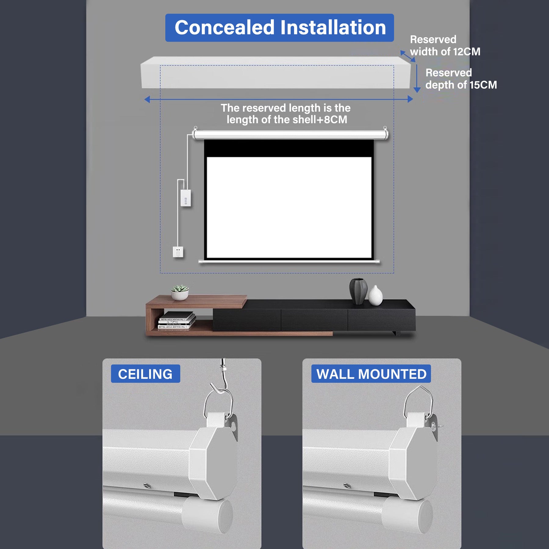 Winways UST Throw ALR 120'' Electric Lenticular Ceiling Tab-Tension Screen - Formovies