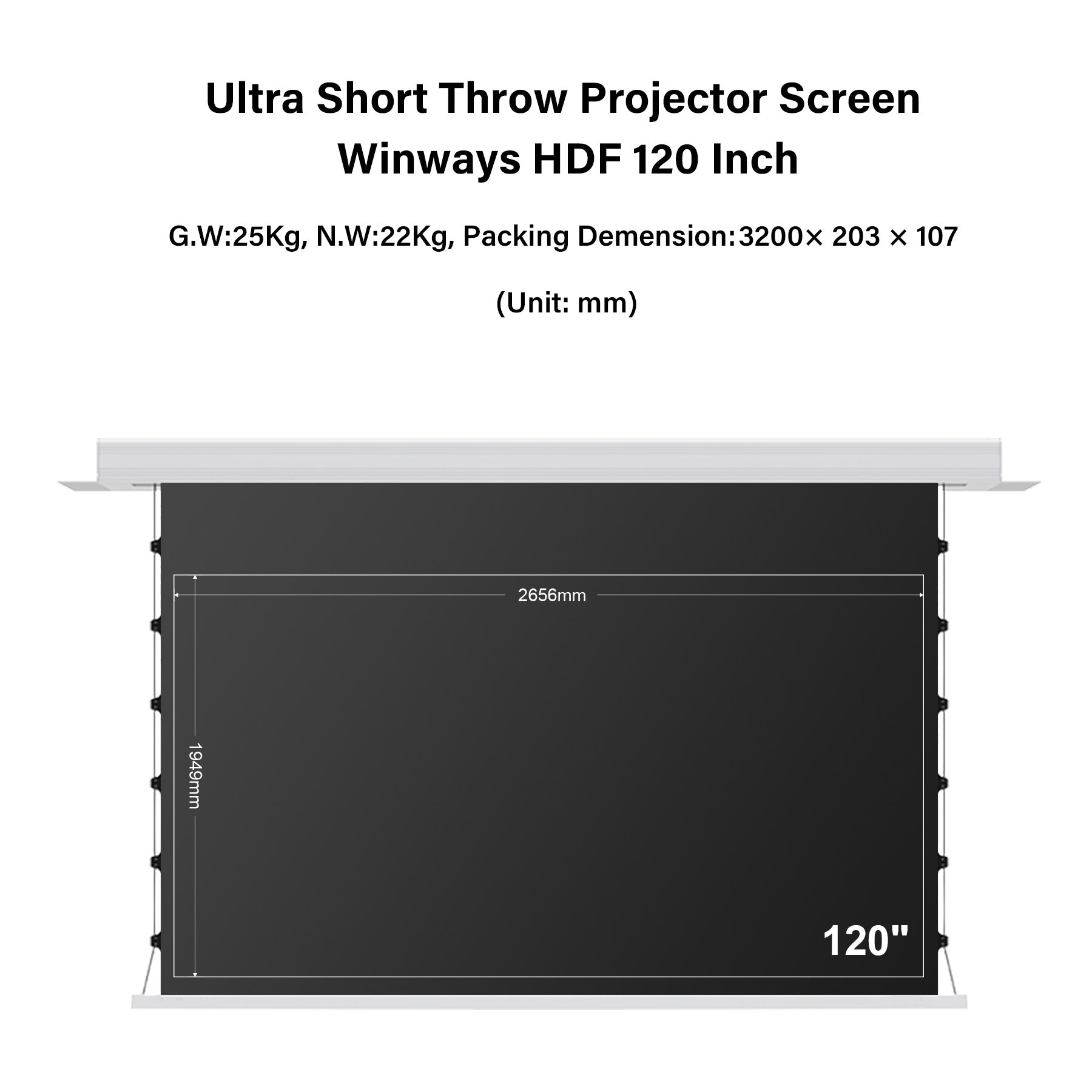 Winways UST Throw ALR 120'' Electric Lenticular Ceiling Tab-Tension Screen - Formovies