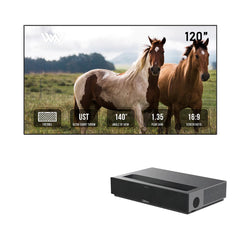 Formovie Theater Premium Laser 4K TV Ultra Short Throw Projector+Winways UST Throw ALR 4/8K HDR Fixed Frame Fresnel Screen